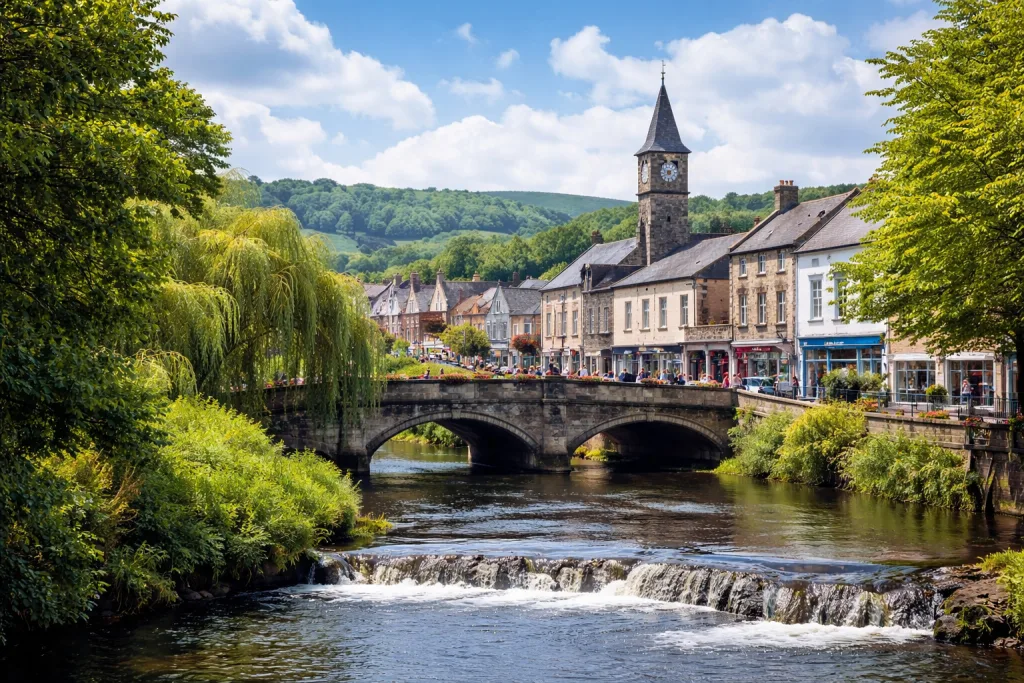 Bridgend town centre on a sunny day