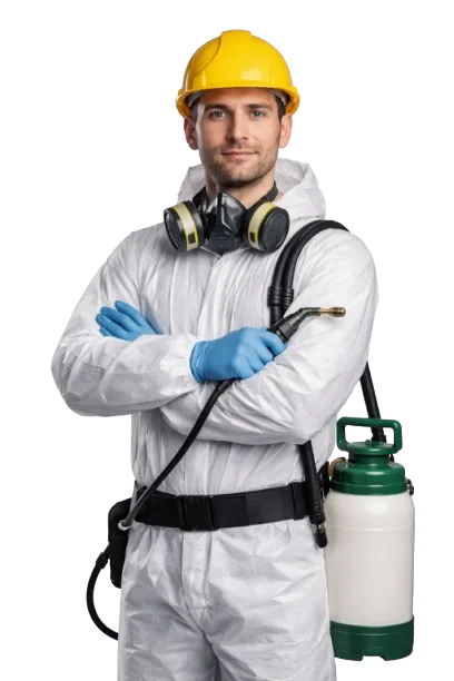 image of a Pest control technician ready to serve wasp nest removal in bridgend
